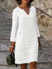 Notched Neck Long Sleeve Dress