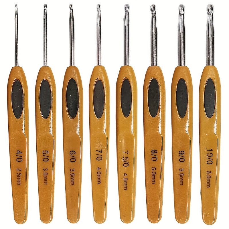 8pcs Plastic Handle Aluminum Crochet Hook Knitting Needles DIY Sewing Tools