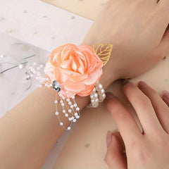 Faux Pearl Beaded Flower Wrist Band Wedding Decoration