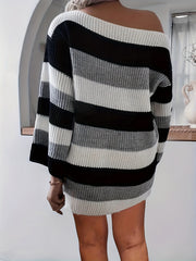 Colorblock Stripe Print Sweater Dress
