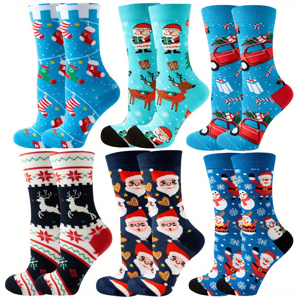 6 Pairs Cartoon Christmas Print Socks Women's Stockings