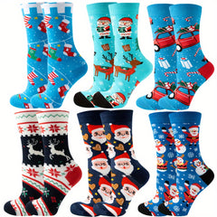 6 Pairs Cartoon Christmas Print Socks Women's Stockings