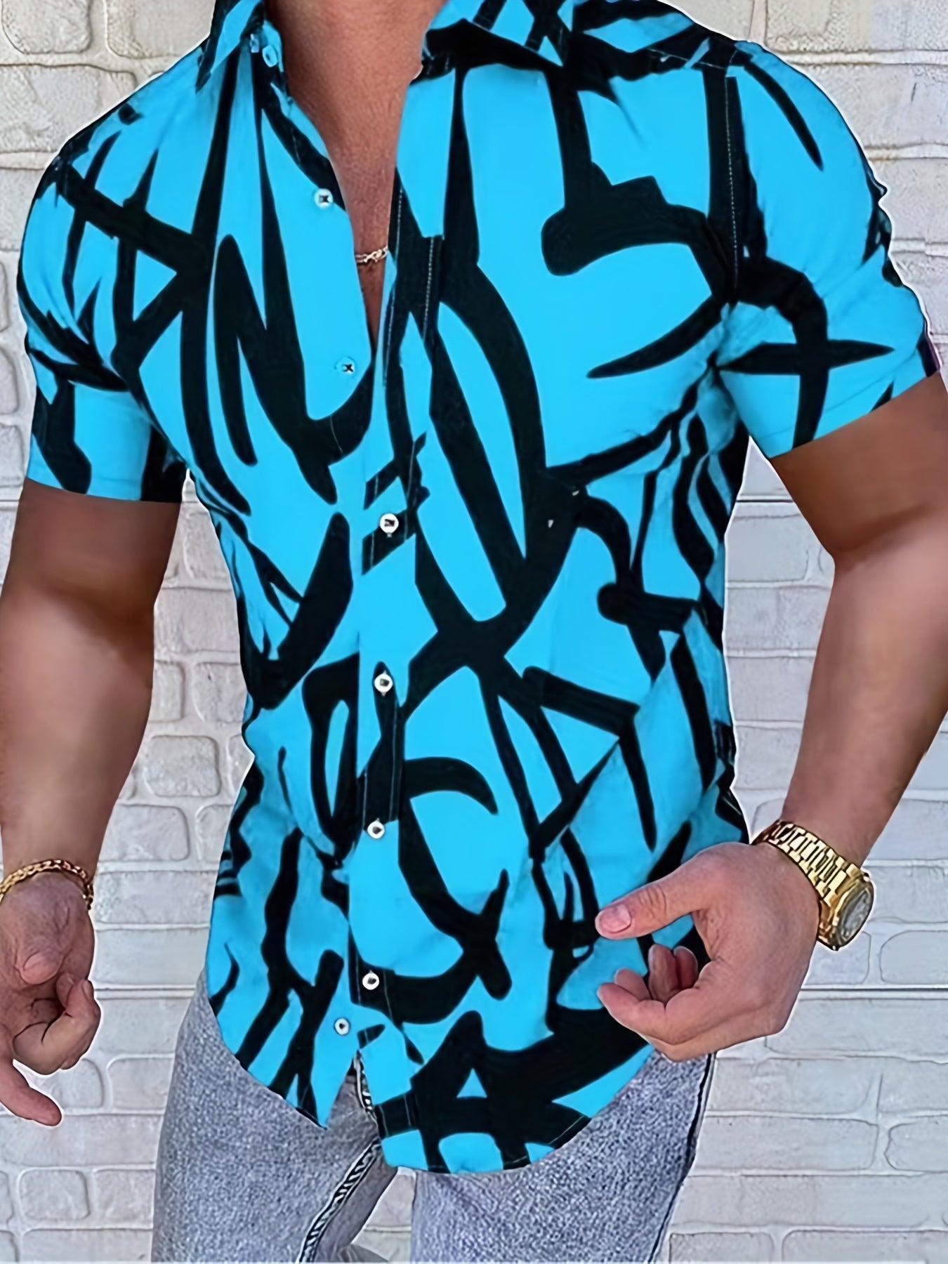 Men's Short Sleeve Casual Shirt Regular Fit Thick Lines
