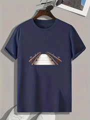 Wooden Bridge Print Men's Graphic T shirt for Summer