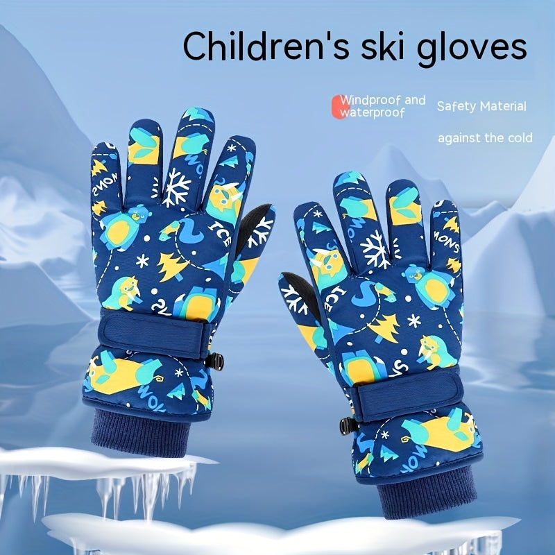 Kids Skiing Gloves, Warm Cartoon Padded Outdoor Riding Gloves