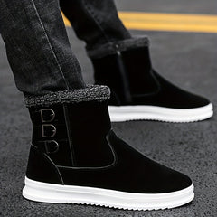 Men's Plush Warm Snow Boots Top Zipper Non Slip Outdoor Shoes