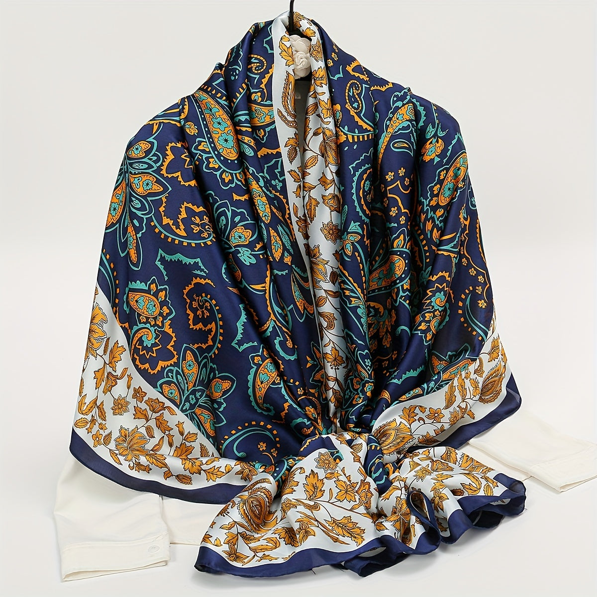 Printed Silky Scarf Sunscreen Satin Shawl Wrap Long Thin Fashionable Wraps