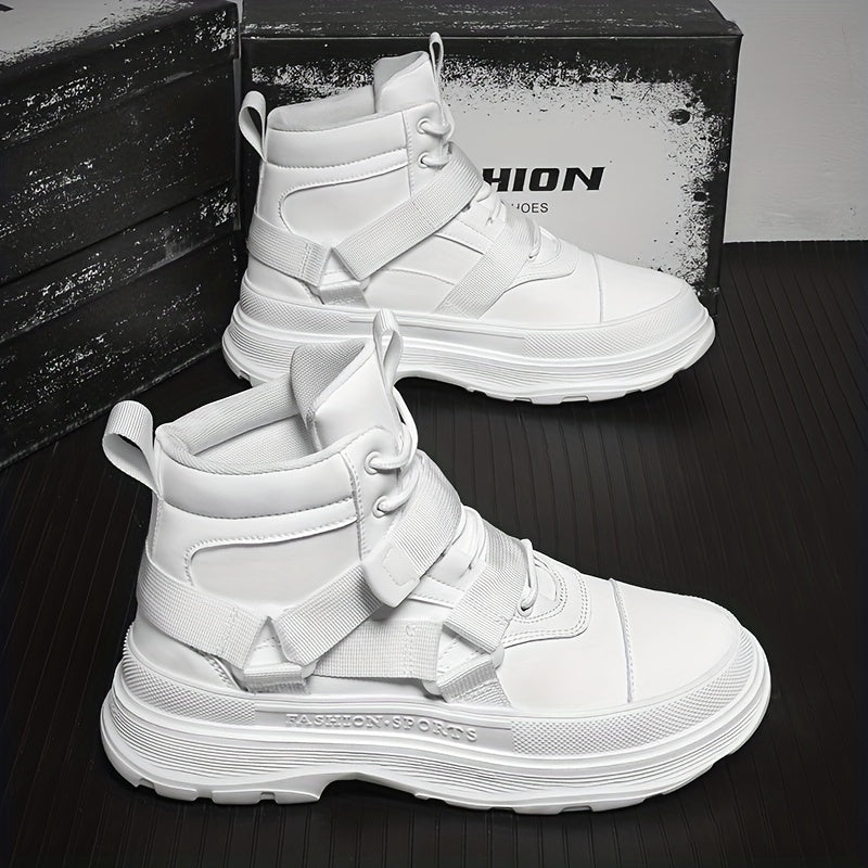 Men's Lace up Boots Casual Walking Shoes With Buckle