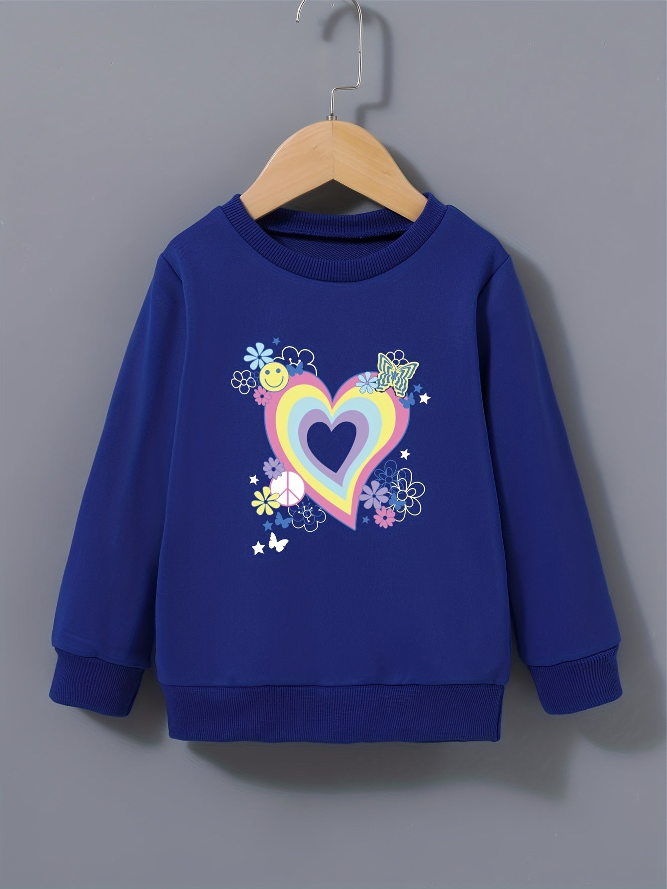 Floral Heart Graphic Girls Sweatshirt Comfort Fit Toddler Kids Pullover