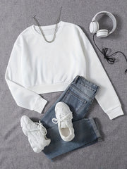 Women's Solid Crew Neck Crop Sweatshirt