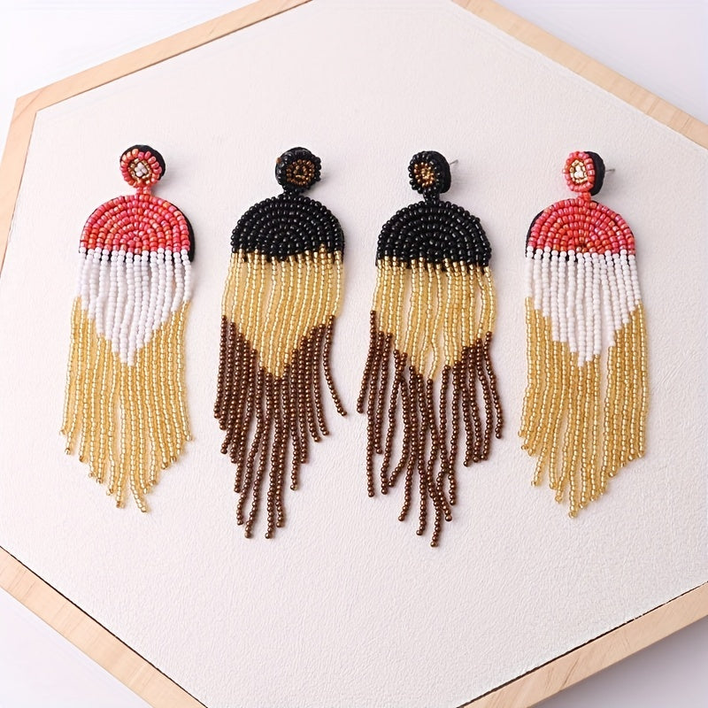 Vintage Boho Block Beads Tassel Earrings for Men Women Kids