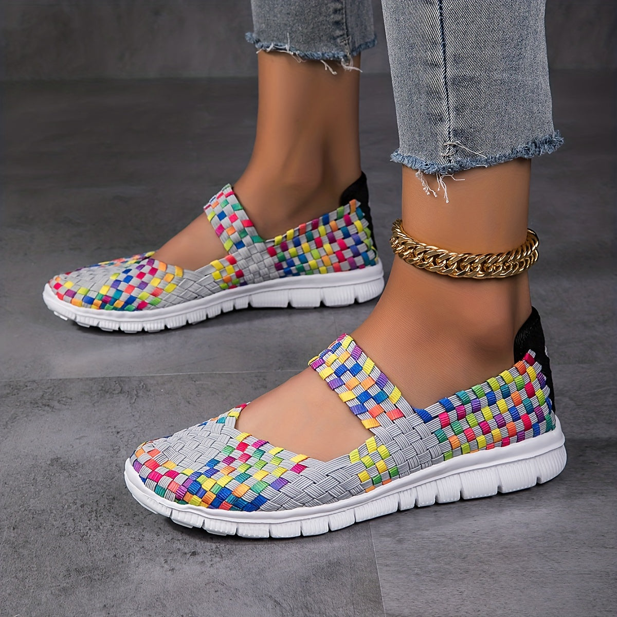 Women's Braided Flat Sneakers Ankle Strap Slip On Shoes Lightweight