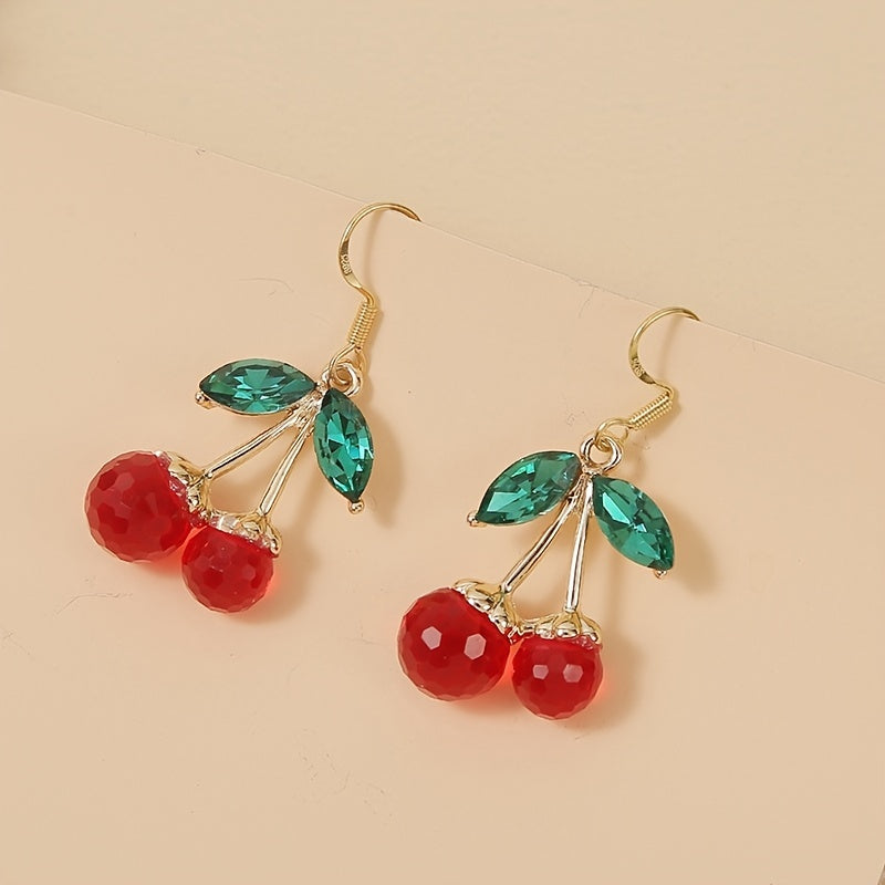 Red Crystal Cherry Drop Dangle Earrings Women's Jewelry Gift