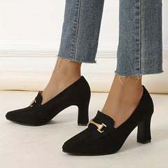 Women's Chunky Heeled Pumps Pointed Toe Slip On High Heels Dress Shoes