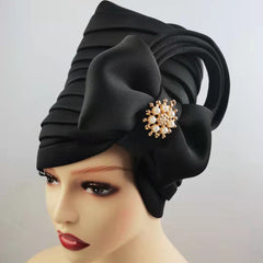 Faux Pearl Alloy Turban Cap Bow Bandana Hijab Hair Accessories