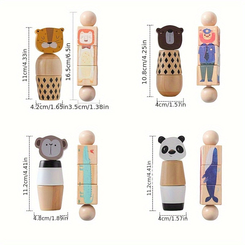 Kids' Wooden Face Rotatable Puzzle Toy Animal Screw Nut Combination Toys