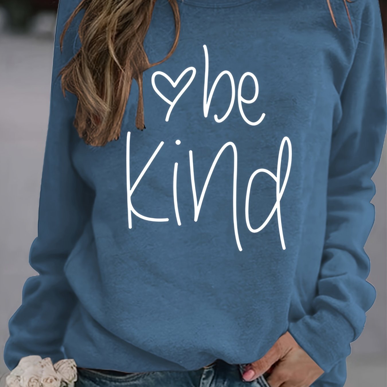 Be Kind Letter Print Sweatshirt Long Sleeve Crew Neck Pullover Sweatshirt