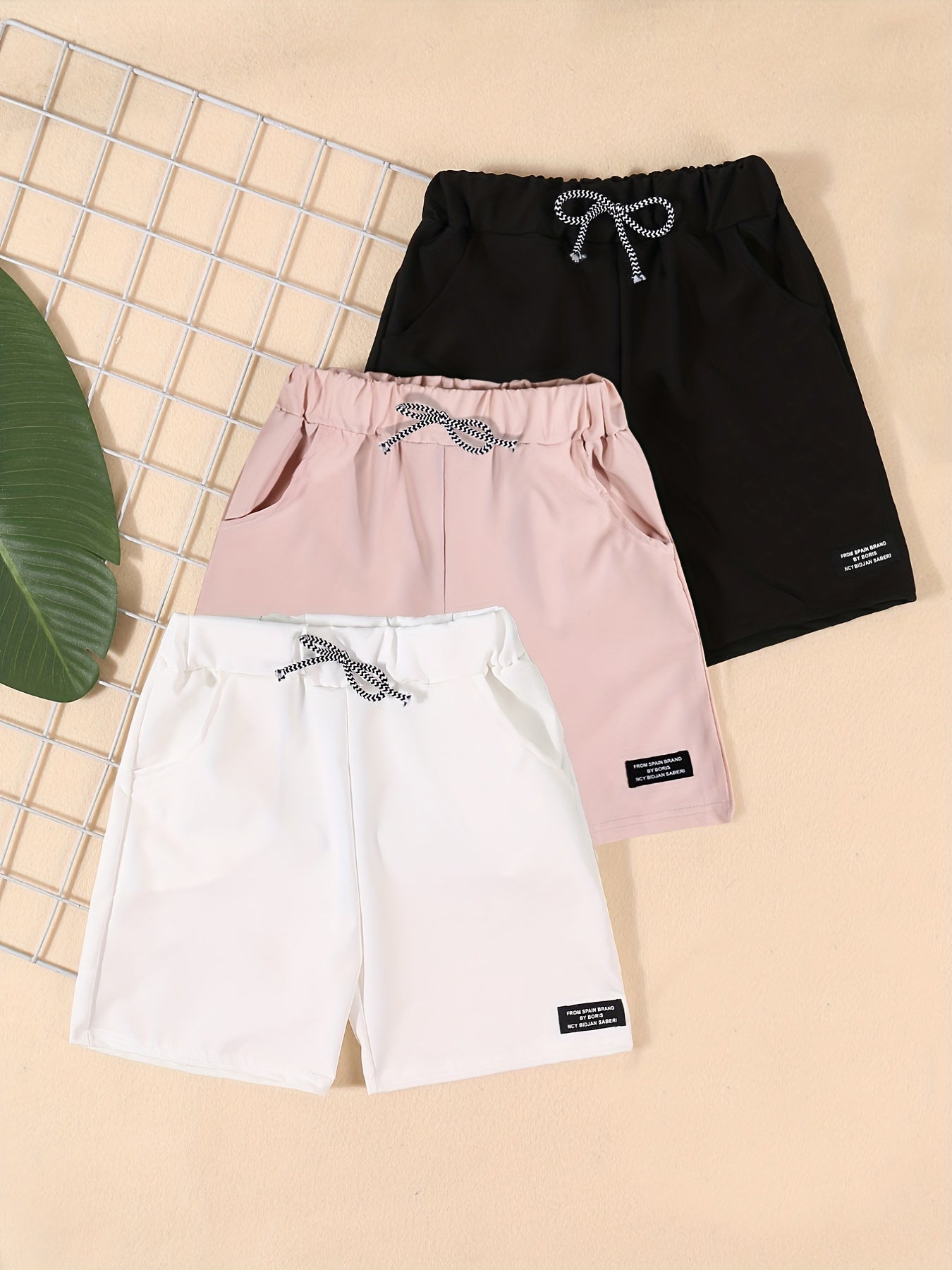 3pcs Boys Letter Print Shorts Elastic Waist Stretch Drawstring Summer Outdoor
