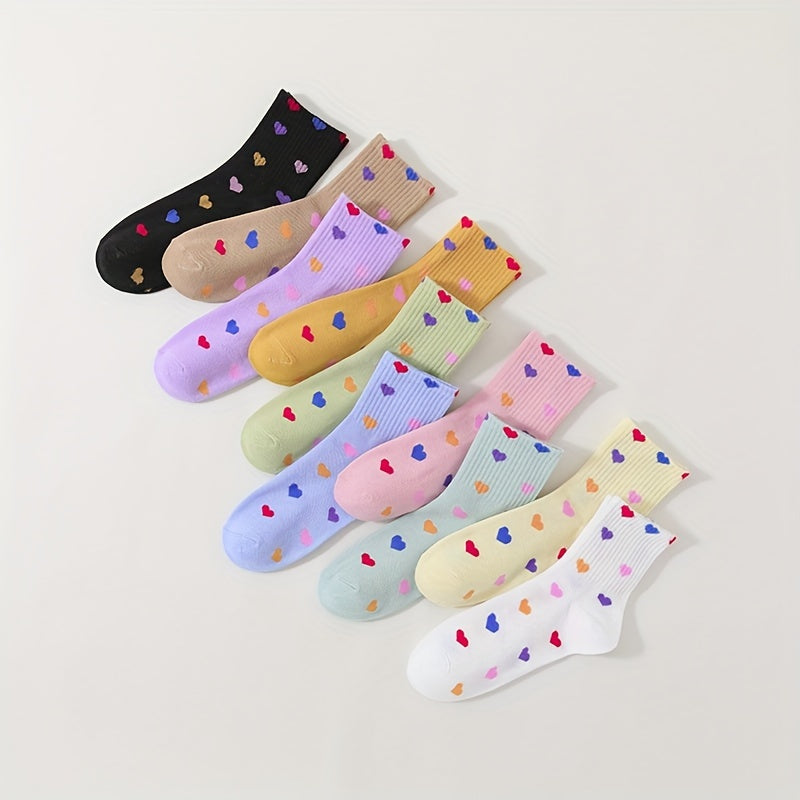 10 Pairs Heart Print Socks Soft & Comfy Short Socks Women's Stockings