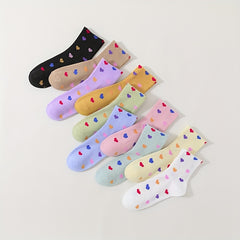 10 Pairs Heart Print Socks Soft & Comfy Short Socks Women's Stockings