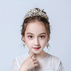 Baroque Crystal Tiara & Crown with Pink Rhinestone Earrings