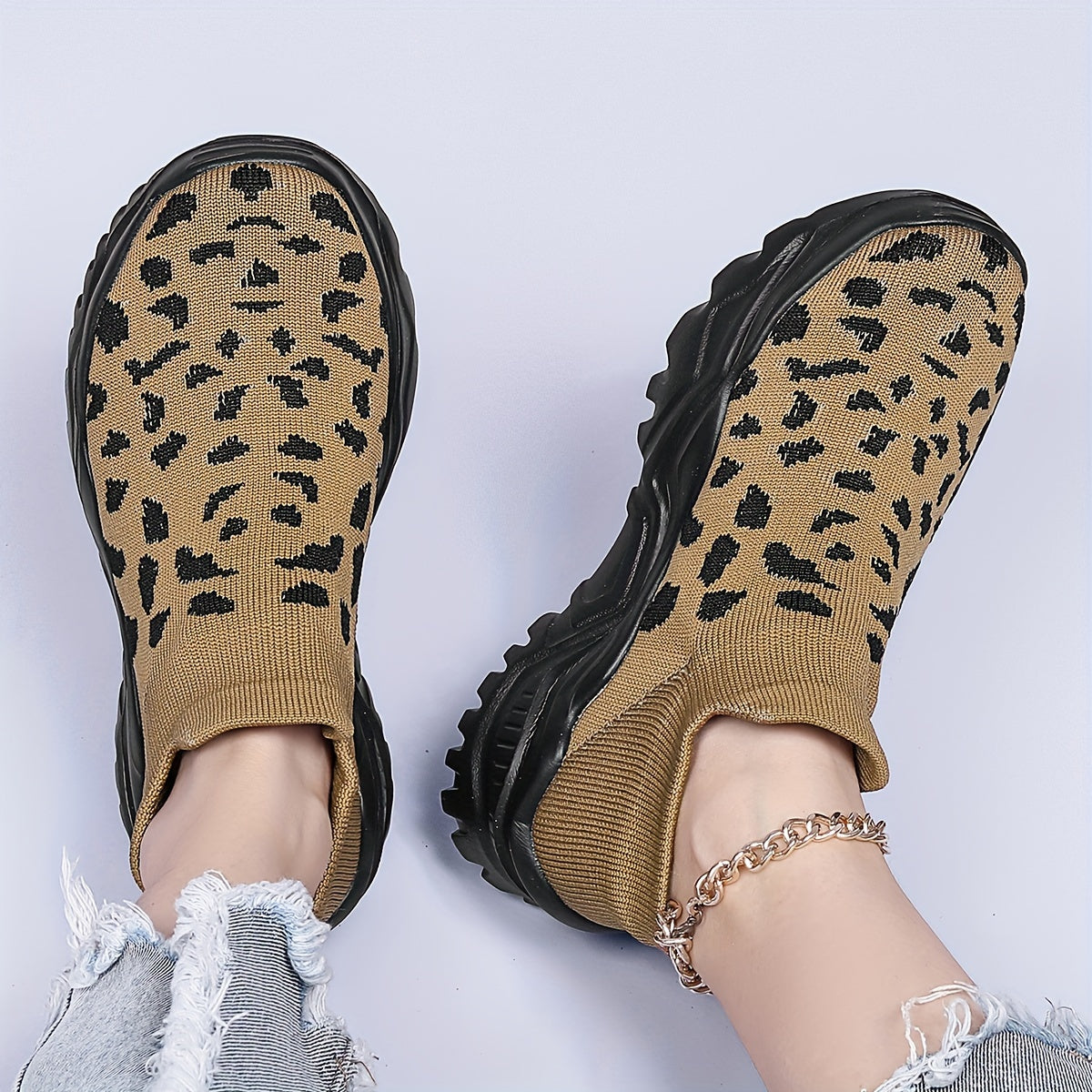 Leopard Pattern Mesh Running Shoes Comfortable Non slip Sneakers