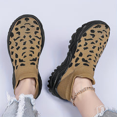 Leopard Pattern Mesh Running Shoes Comfortable Non slip Sneakers