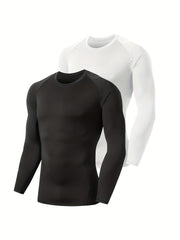 HOPLYNN Men's Compression Crew Neck Long Sleeve Athletic T-Shirt