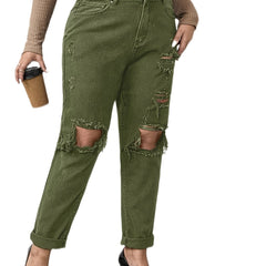 Ripped Button Up Mom Jeans Women's Plus