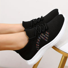 Women's Knitted Sports Shoes Lace Up Low Top Running Shoes
