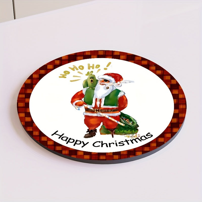 4pcs Santa Claus Printed Coaster Absorbent Mat Anti-scald Placemat