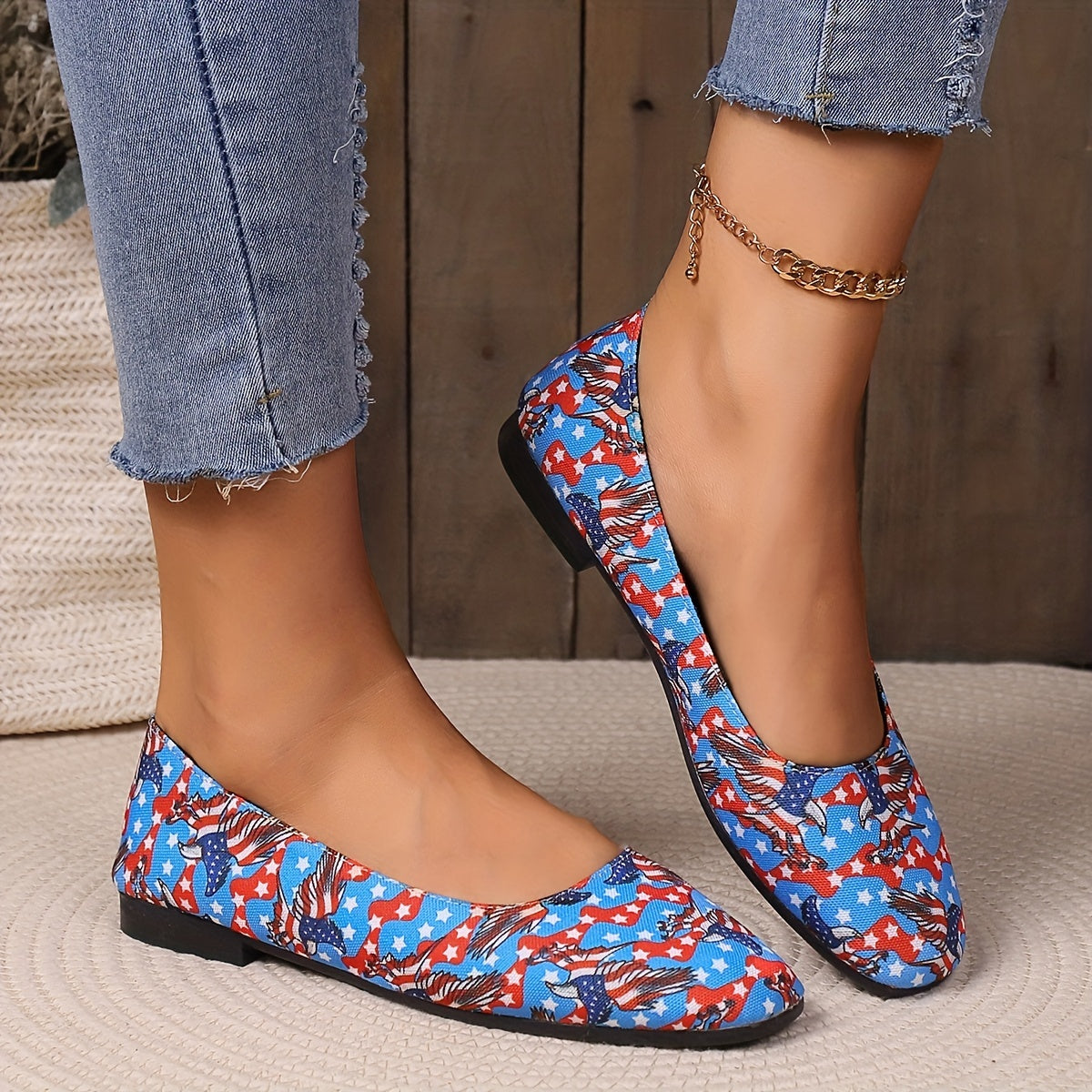 Women's Egle Flag Flats Slip On Shoes for 4th of July