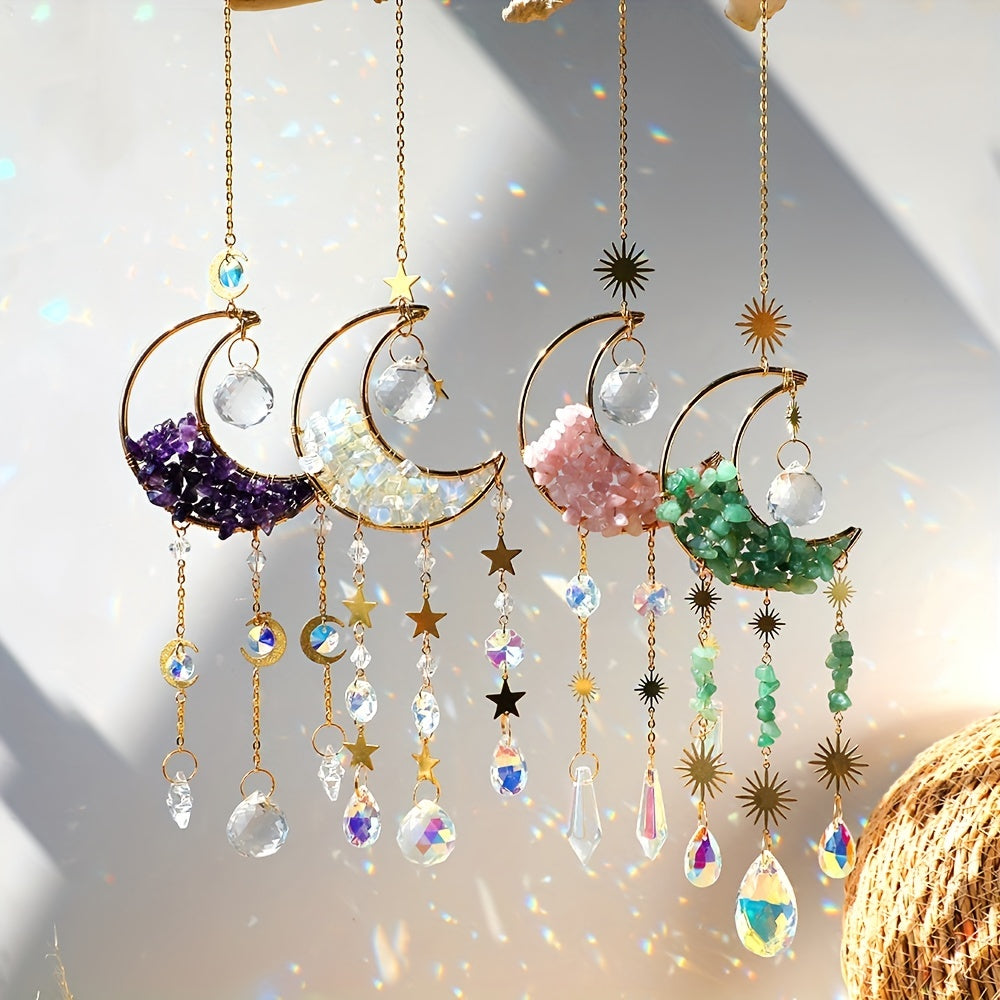 Moon Crystal Suncatcher Rose Quartz Rainbow Maker
