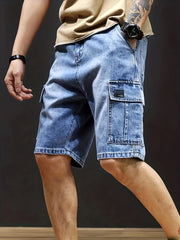 Distressed Denim Shorts Men's Casual Stretch Pocket Street Style