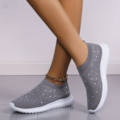 Women's Rhinestone Knitted Flats Slip On Shoes