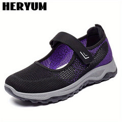 Women's Breathable Knit Sneakers Hook & Loop Outdoor Shoes