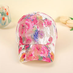Pink Glitter Flower Baseball Cap Embroidered Sun Hat Adjustable Dad Hat Women