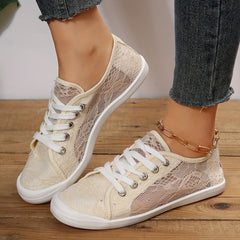 Women's Mesh Sneakers Lace Up Flat Skate Shoes Comfy Outdoor Shoes