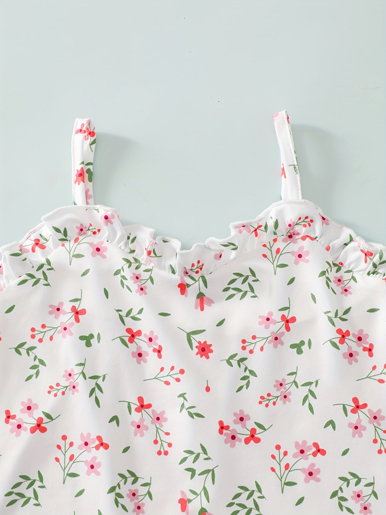 Toddler Girls Floral Ruffle Trim Cami Rompers Onesie Kids Summer Clothes