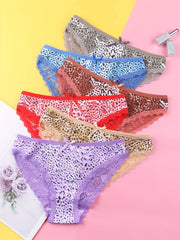 6pcs Leopard Bow Tie Lace Trim Intimates Panties