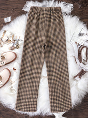 Tween Girls Retro Jacquard Plaid Flare Pants
