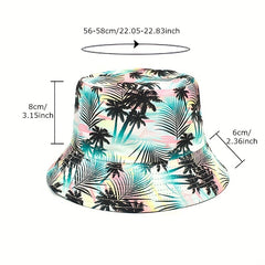 Coconut Tree Print Bucket Hat Double sided Casual Vacation Sun Hat