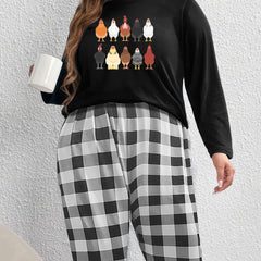 Chicken Print Top & Gingham Pants Pajama Set