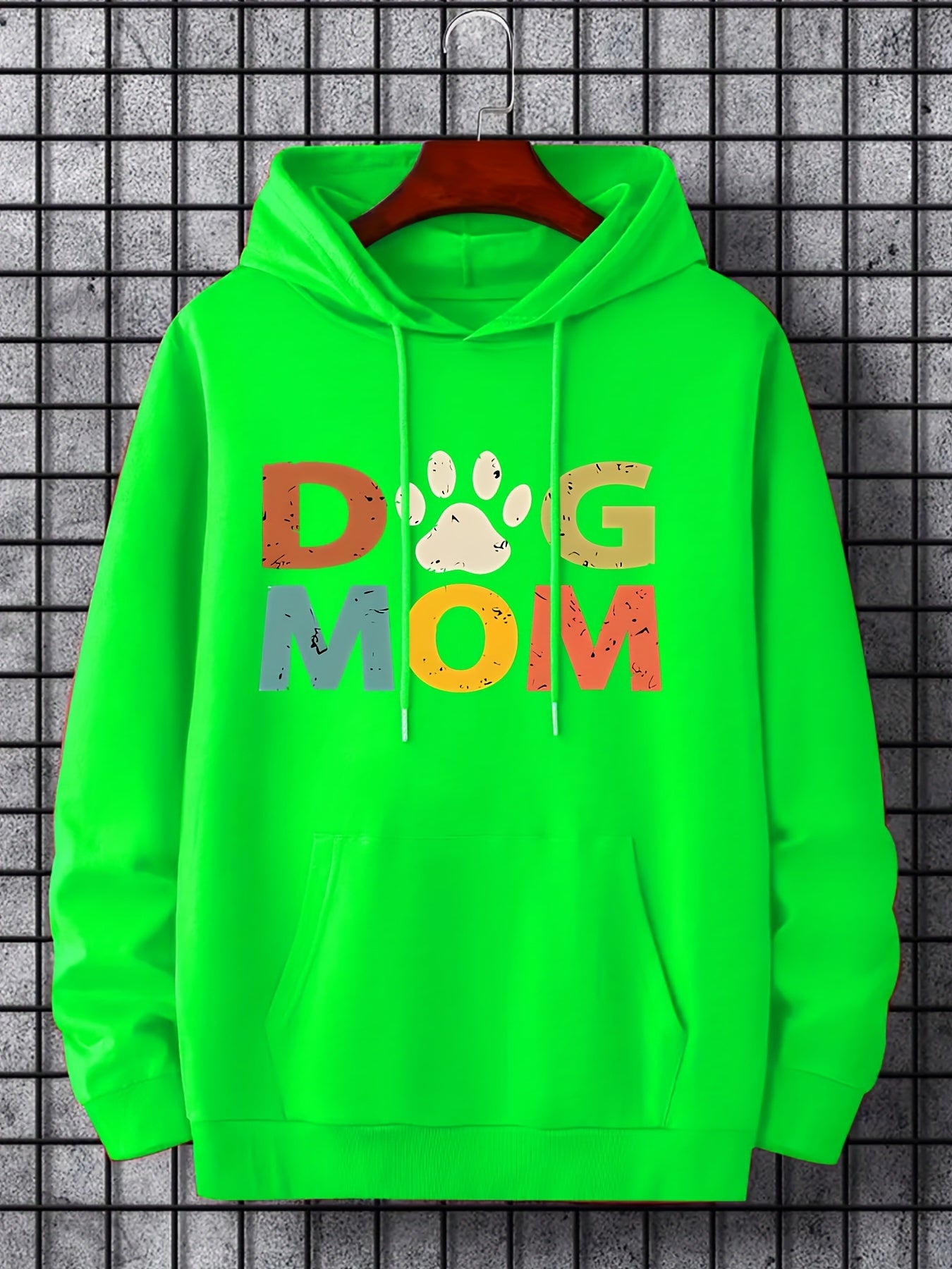 DOG MOM Print Hoodie Men's Graphic Pullover Hooded Sweatshirt