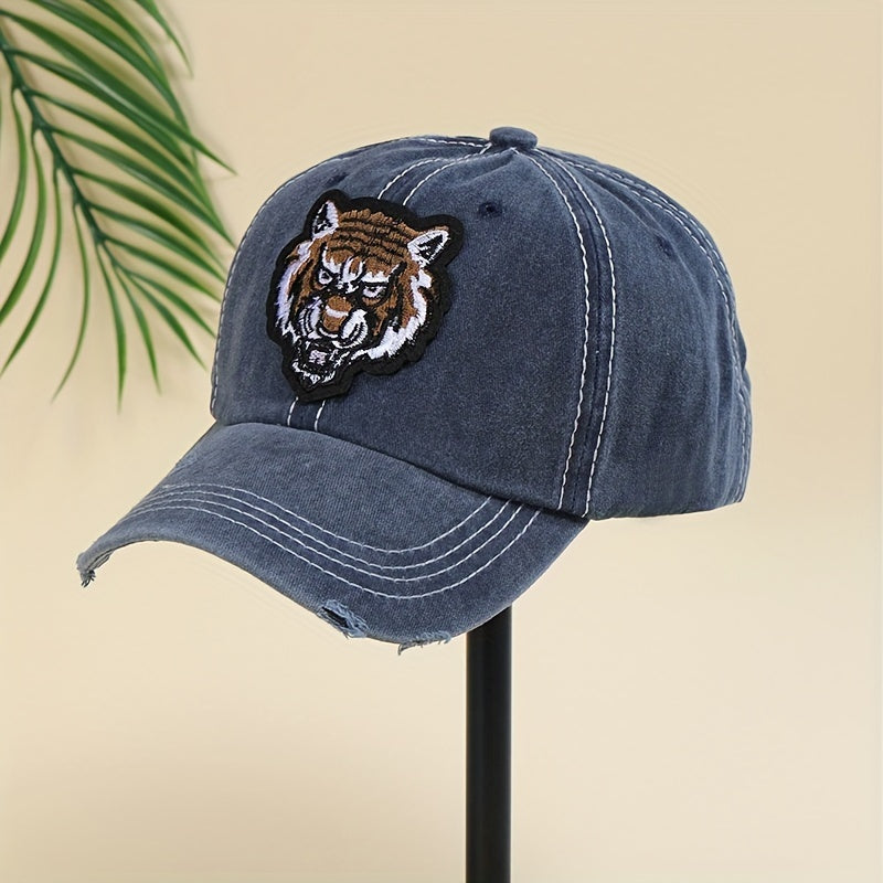 Tiger Embroidery Vintage Distressed Baseball Cap