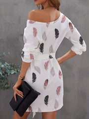 Feather Print Long Sleeve Bodycon Dress