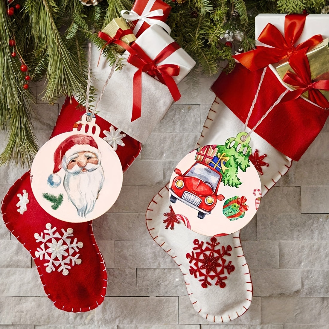 10pcs DIY Wooden Christmas Ornaments Wooden Slices Circles For Crafts