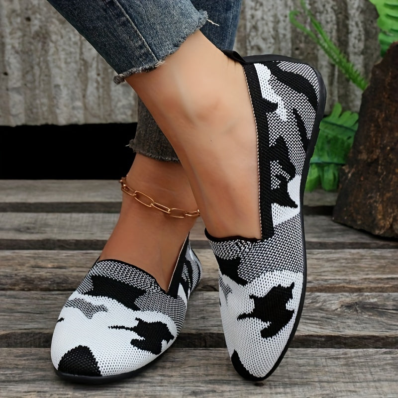 Women's Colorblock Flat Shoes Breathable Knit Low Top Slip On Shoes