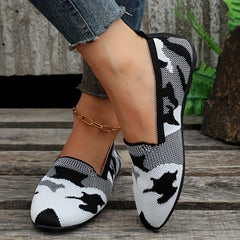 Women's Colorblock Flat Shoes Breathable Knit Low Top Slip On Shoes