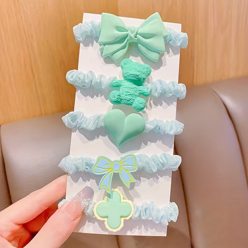 10pcs Flower Bear Bow Hair Ties Set for Girls